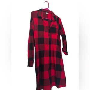 Girls Red and Black Plaid Shirt Dress